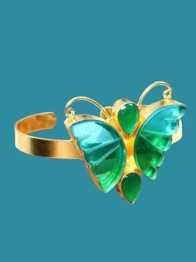 Carved Butterfly Ametrine Golden Plated Bangle 6"